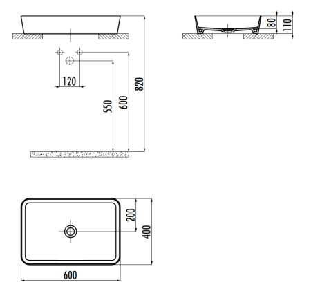 Раковина из сантехнического фарфора Creavit Loop LP060-00CB00E-0000 60х40 накладная цвет белый без отверстий под смеситель