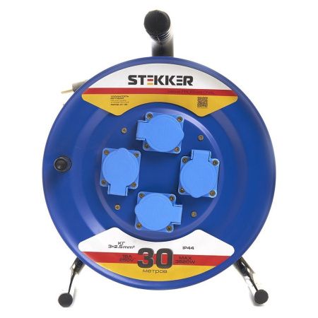 Удлинитель на металлической катушке 4-местный 30м Stekker PRF02-41-30 39296