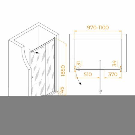 Душевая дверь RGW Passage 41080200-14 100х185 стекло прозрачное профиль черный