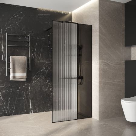 Душевая перегородка Niagara Nova NG-481-10FBLACK 100х200 стекло рифленое/тонированное профиль черный