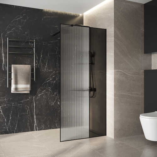 Душевая перегородка Niagara Nova NG-481-90FBLACK 90х200 стекло рифленое/тонированное профиль черный матовый - фото 4