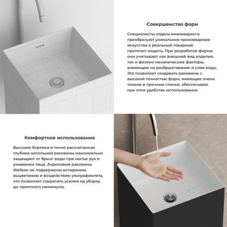 Раковина акриловая Wellsee Pure BY Wellsee 230713000 40х40 напольная цвет белый/черный без отверстий под смеситель