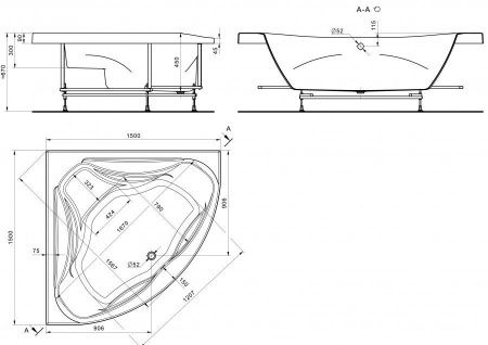 Ванна акриловая Santek Сан-паулу 1WH302399 150х150 угловая четверть круга без каркаса