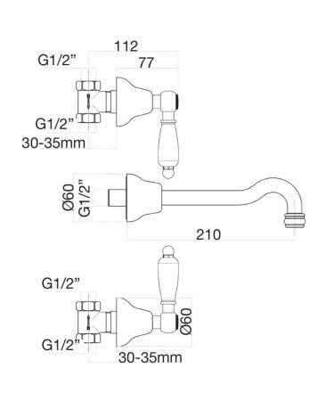 Смеситель для раковины Fiore 02CO0636 настенный хром/золото