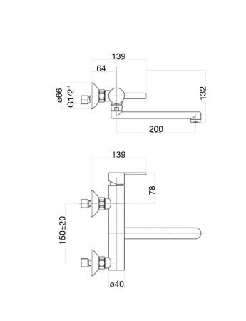 Смеситель для кухни Fiore 77CR7540 настенный хром