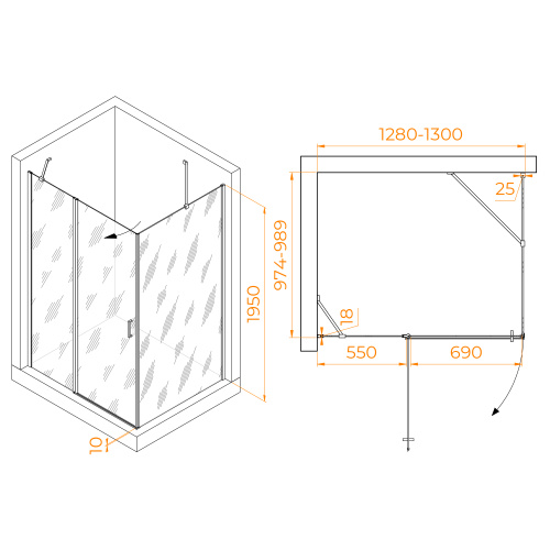 Душевой уголок RGW Leipzig 06124430-11 130х100 стекло прозрачное профиль хром глянцевый без поддона - фото 2