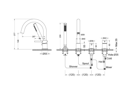 Смеситель Aquatek ЕВРОПА AQ1348MB на борт ванны черный матовый без термостата