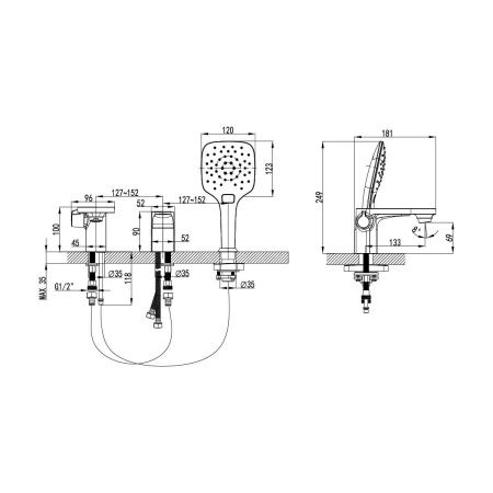 Смеситель LeMark Shift LM4347C на борт ванны хром