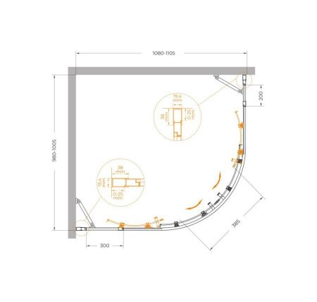 Душевой уголок Cezares MOLVENO MOLVENO-RH-22-110/100-C-Cr-IV 110х100 стекло прозрачное профиль хром без поддона