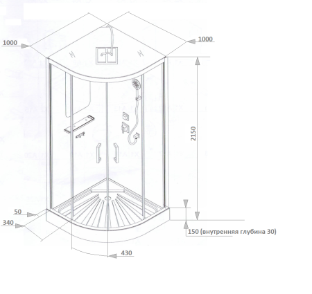 Душевая кабина Cerutti SPA VIVA101 100х100 четверть круга с крышей ориентация универсальная