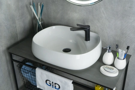 Раковина керамическая Gid Lago 51185 60х50 накладная цвет белый 1 отверстие под смеситель