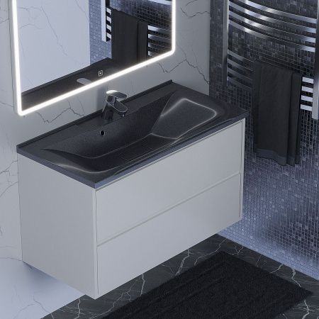 Раковина из искусственного камня Uperwood Elen 291120426 90х40 полувстраиваемая цвет черный