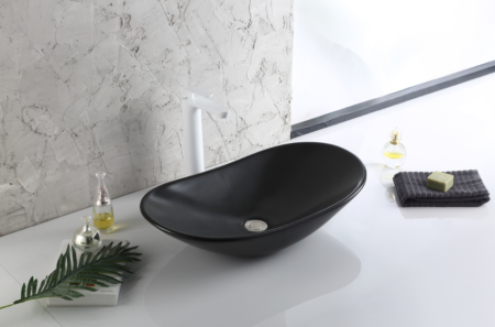 Раковина из санфаянса CeramaLux 7811AMB 62х36 накладная цвет черный матовый