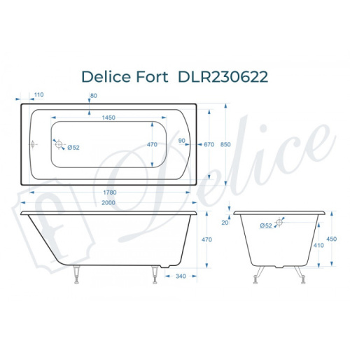 Ванна чугунная Delice Fort DLR230622 200х85 пристенная прямоугольная - фото 2