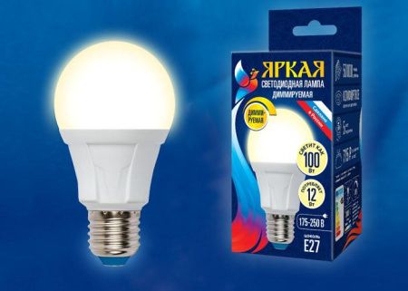 Лампа светодиодная диммируемая Uniel LED-A60 12W/4000K/E27/FR/DIM PLP01WH картон
