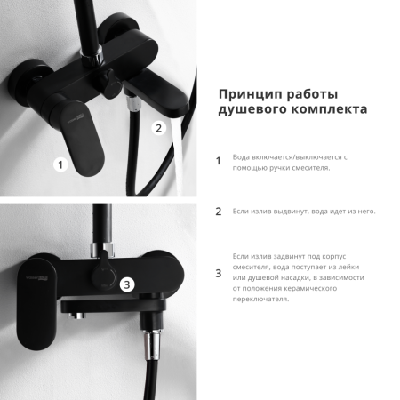 Душевая стойка WasserKRAFT Elbe 7400 A17401 настенная цвет черный