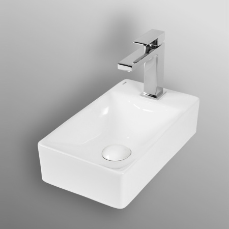 Раковина из сантехнического фарфора Bond Cube S12-380R 38х22 накладная цвет белый глянцевый 1 отверстие под смеситель