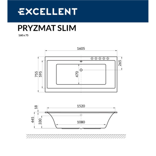 Ванна гидромассажная Excellent PRYZMAT WAEX.PRY16S.SOFT.WH 160х75 прямоугольная - фото 4