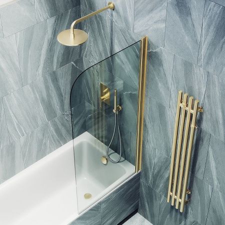 Душевая шторка на ванну Maybah Glass MGV-596-3 40х140 стекло прозрачное профиль золото ориентация универсальная