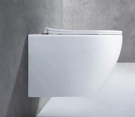 Унитаз подвесной CeramaLux 2196-1 белый с сиденьем микролифт безободковый каскадный смыв