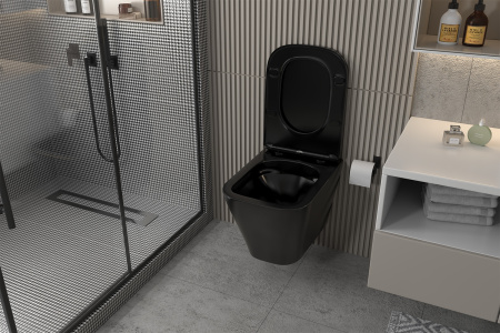 Унитаз подвесной Abber Rechteck AC1201MB черный матовый с сиденьем микролифт безободковый каскадный смыв