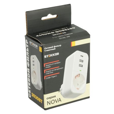 Сетевой фильтр 1-местный с/з Stekker Nova (Нова) 50142