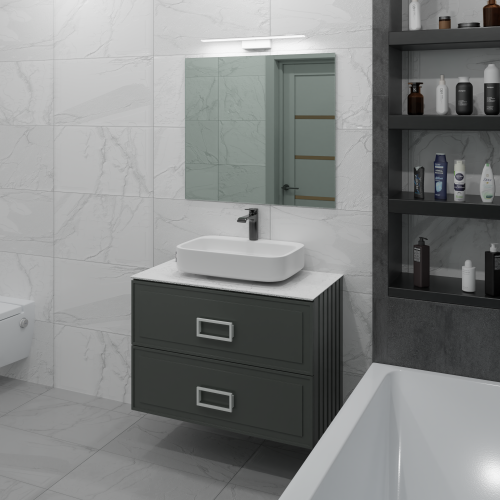 Тумба со столешницей La Fenice CUBO TWIN NFNC-01-CUB-G-80-2-3-GG 80х62х49 подвесная цвет серый/зелёный - фото 3