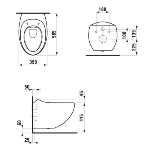 Чаша унитаза подвесная Laufen Alessi One 8.2097.1.400.000.1 цвет белый без сиденья безободковая душевой смыв - фото 2