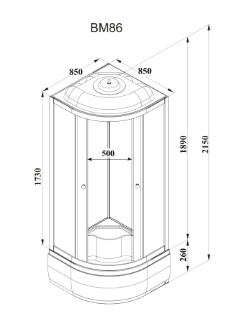 Душевая кабина Parly Bianco BM86 85х85 четверть круга с крышей