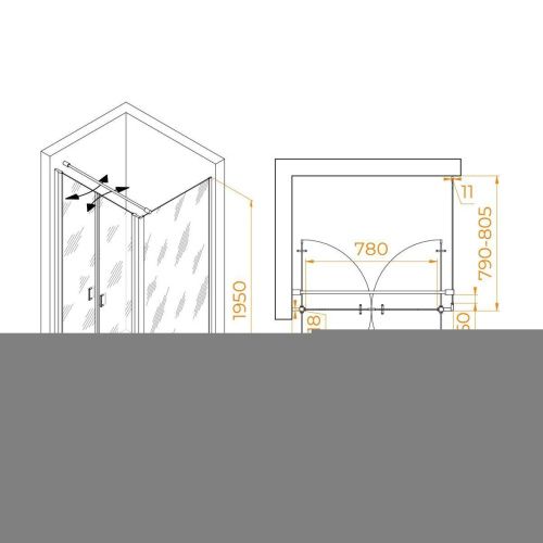 Душевой уголок RGW Passage 060814498-011 90х80 стекло прозрачное профиль хром без поддона - фото 2