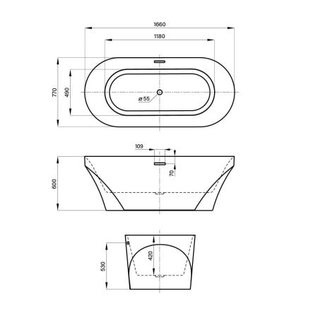 Ванна акриловая Wellsee Croquis 230301000 170х75 отдельностоящая асимметричная с ножками