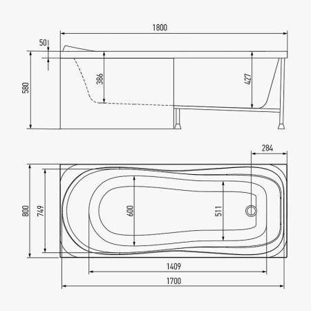 Ванна акриловая гидромассажная Timo KATA KATA1880-KT18-SPV1505-T-CM-FP18S 180х80 пристенная прямоугольная с каркасом