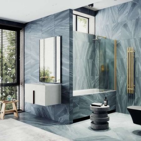 Душевая шторка на ванну Maybah Glass MGV-615-3 60х140 стекло тонированное профиль золото ориентация универсальная