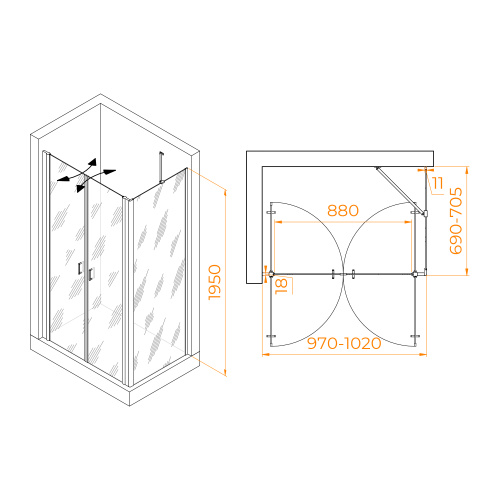 Душевой уголок RGW Passage 060814407-14 100х70 стекло прозрачное профиль черный без поддона - фото 2