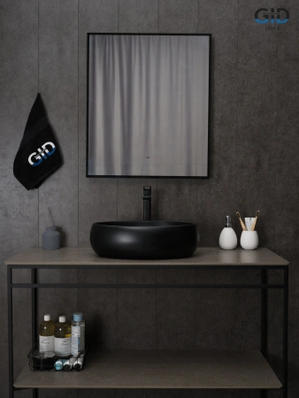 Раковина керамическая Gid Lago 53372 50х30 накладная цвет черный без отверстий под смеситель