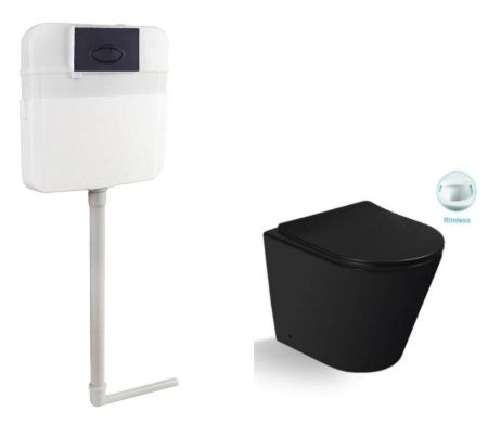 Унитаз напольный с бачком SantiLine SL-5020MB цвет черный с сиденьем микролифт безободковый смыв воронка-водоворот