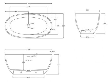 Ванна из искусственного камня Abber Stein AS9641-1.3 130х70 отдельностоящая овальная с ножками