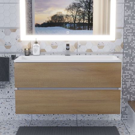 Тумба под раковину Uperwood Barsa 293020533 100х50 подвесная цвет коричневый/белый