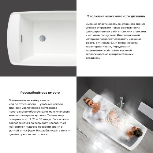 Ванна акриловая Wellsee Idéal 236901000 170х78 отдельностоящая прямоугольная с ножками - фото 5 Ванна акриловая Wellsee Idéal 236901000 170х78 отдельностоящая прямоугольная с ножками - фото 5