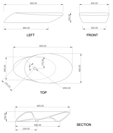 Раковина керамическая GSG Ceramic Design Touch TOLAV90000 90х50 накладная цвет белый без отверстий под смеситель