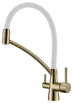 Смеситель для кухни Paulmark SIEGEN Si213111-BrW на раковину бронза/белый