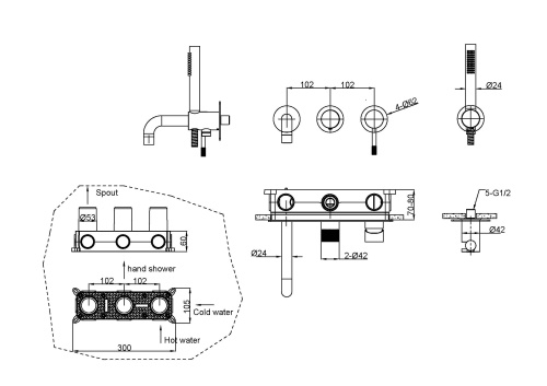Смеситель Boheme Uno 464-3-CB встраиваемый медь брашированная - фото 2