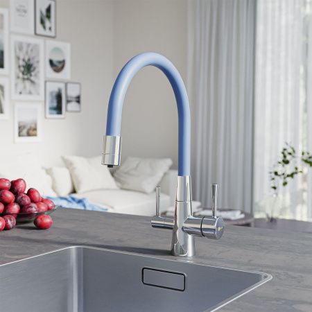 Смеситель для кухни LeMark Comfort LM3075C-SkyBlue на мойку хром/голубой