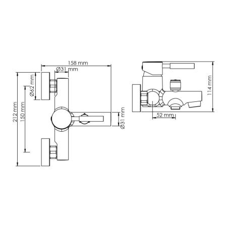 Смеситель для ванны и душа Wasserkraft Wern 4200 4201 настенный хром
