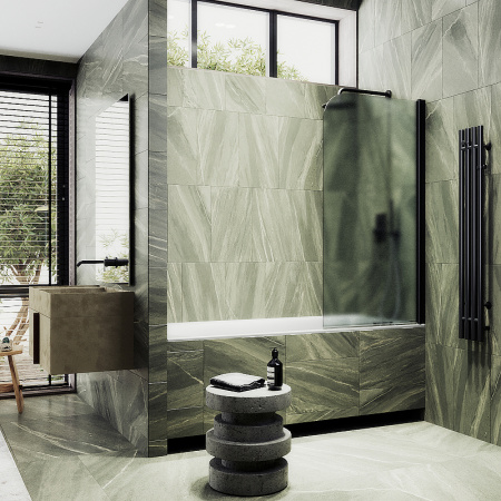 Душевая шторка на ванну Maybah Glass MGV-615-6 60х140 стекло тонированное профиль черный ориентация универсальная