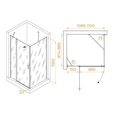 Душевой уголок RGW Leipzig 06124419-11 110х90 стекло прозрачное профиль хром без поддона