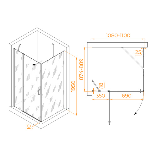 Душевой уголок RGW Leipzig 06124419-11 110х90 стекло прозрачное профиль хром глянцевый без поддона - фото 2