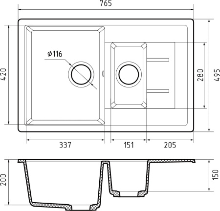 Кухонная мойка Granfest Quadro Q-775KL графит 77х50 цвет графит поверхность матовая