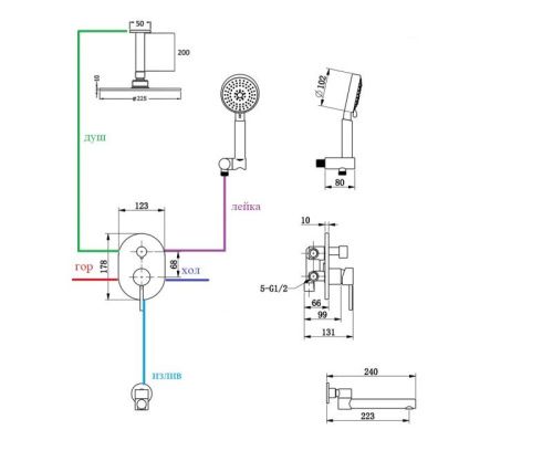 Душевая система Bronze de Luxe 14582/1B встраиваемая в стену цвет черный - фото 3
