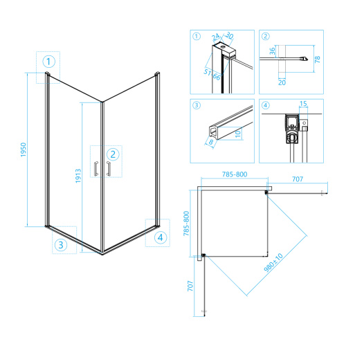 Душевой уголок RGW Leipzig 06123008-11 80х80 стекло прозрачное профиль хром глянцевый без поддона - фото 3